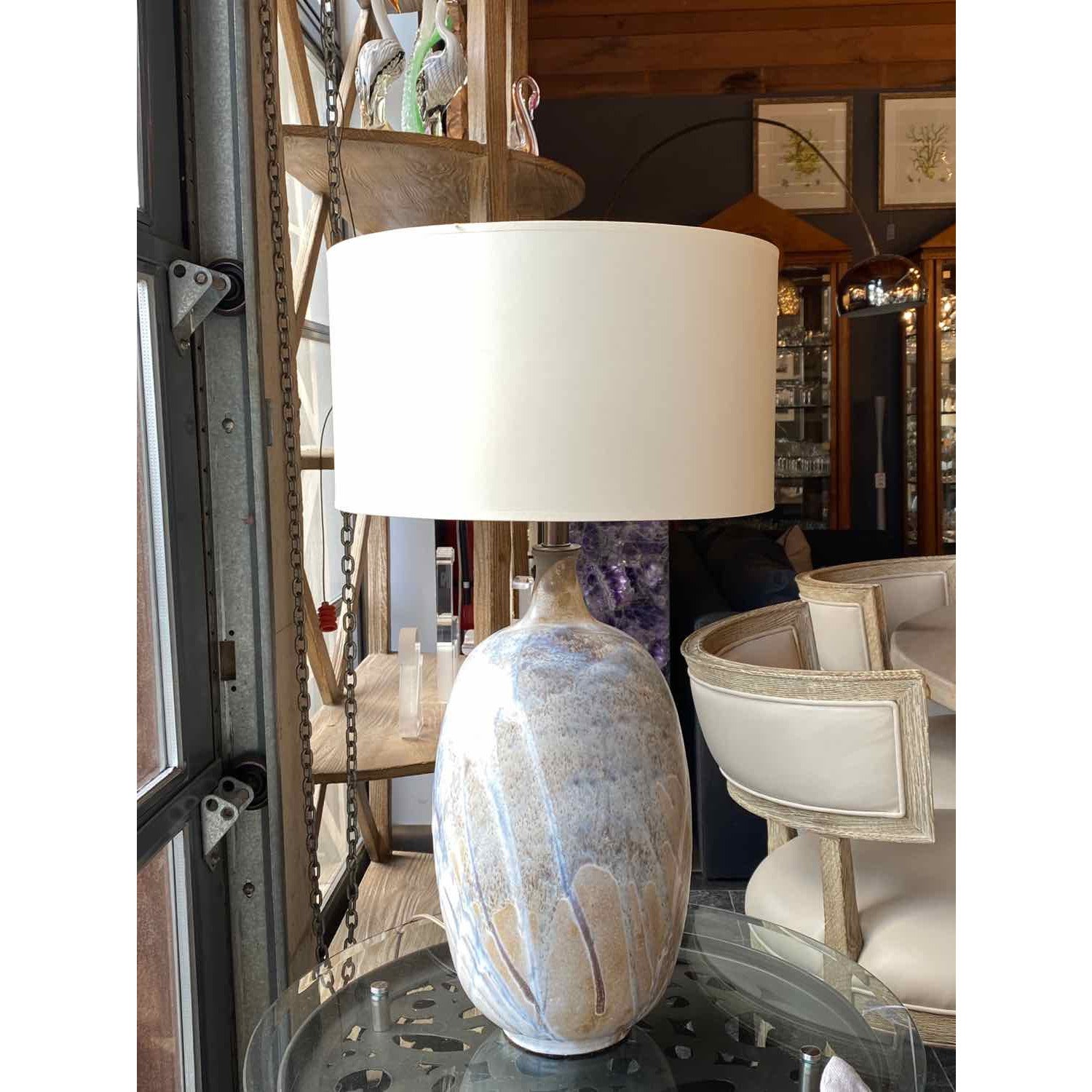 Grey/Blue Ceramic Table Lamp w/ White Shade
