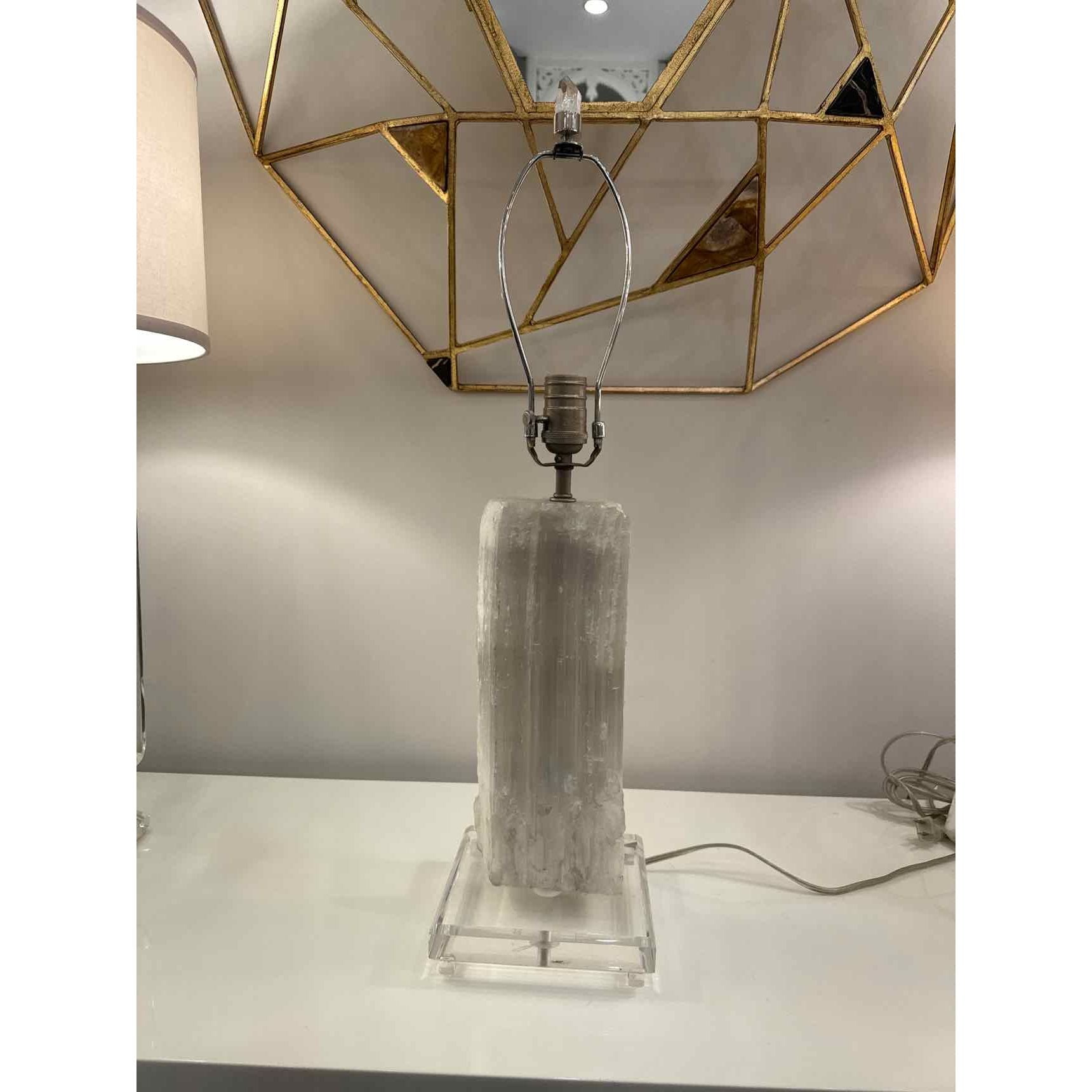 Selenite Crystal Table Lamp w/ Acrylic Lucite Base