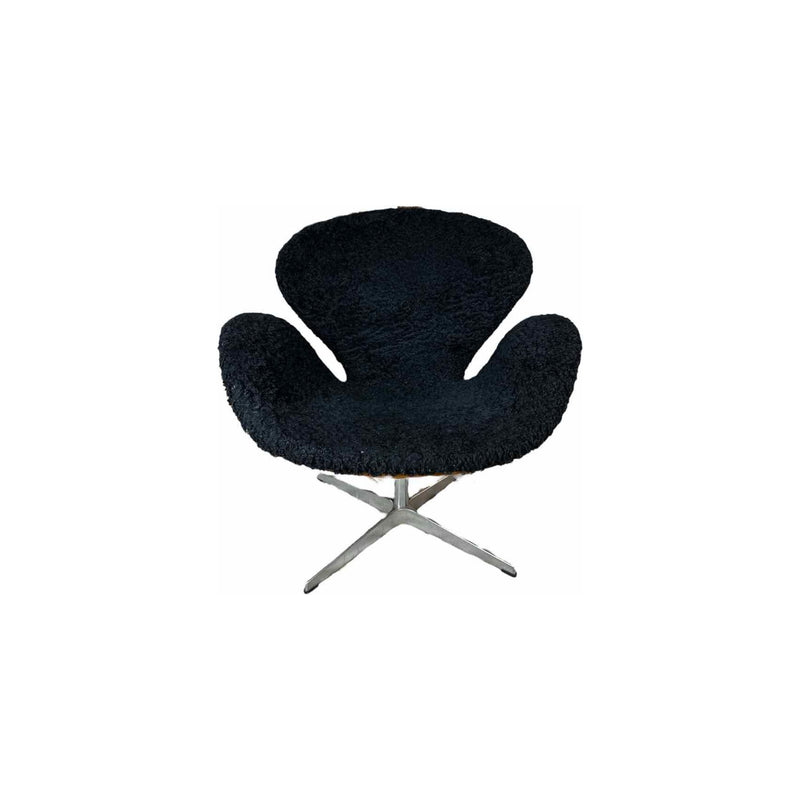 Arne Jacobson Swan Chair in Black Shearling & Suede
