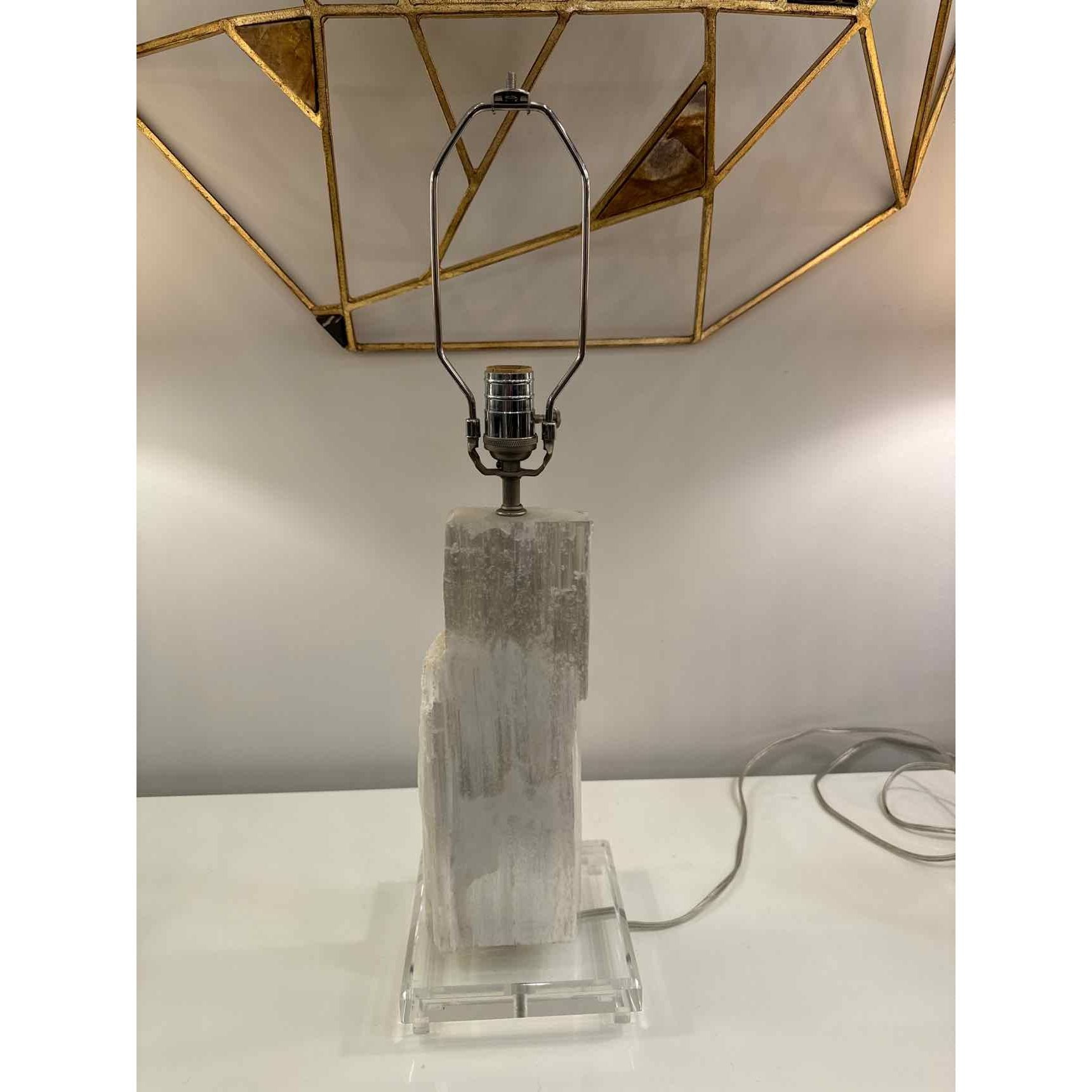 Selenite Crystal Table Lamp w/ Acrylic Lucite Base