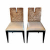 Set of 12 Custom Leather Seat w/ Upholstered Textured-Velvet Back Dining Chairs
