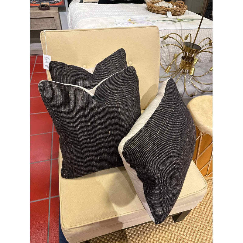 Set of 3 Black / Natural Fine Striped Pattern Pillows by Pat McGann