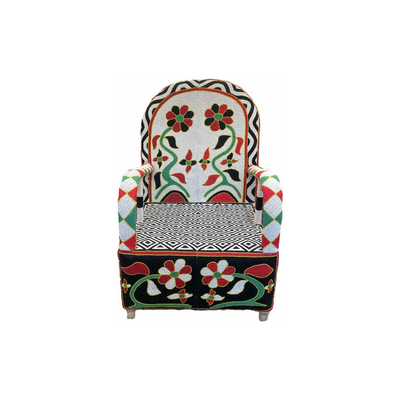 African Hand Made Beaded Formal Chair by the Yoruba Artisans of Nigeria