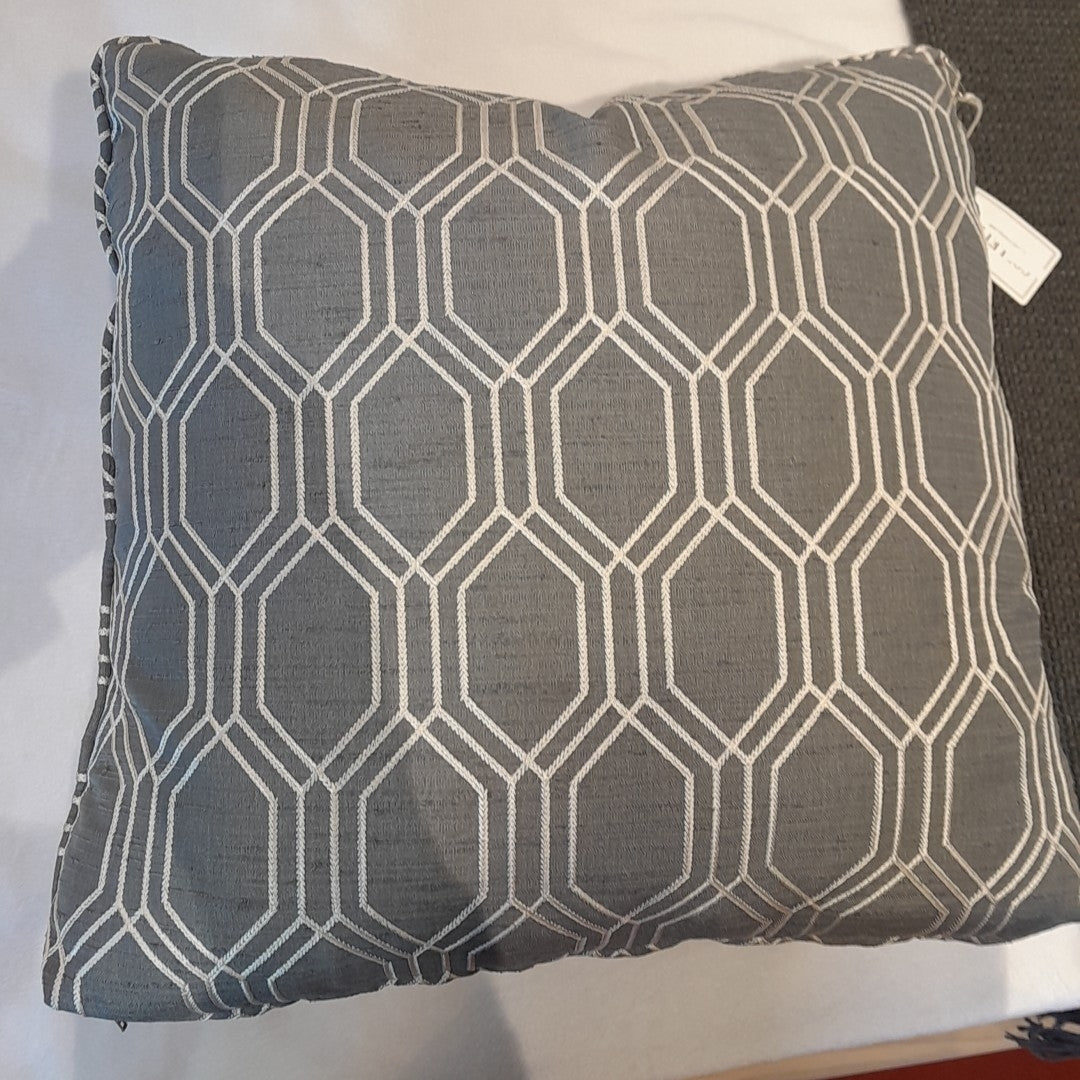 Custom Made Grey w/Silver Geomitric Pillow, Down Insert, 20"Sq