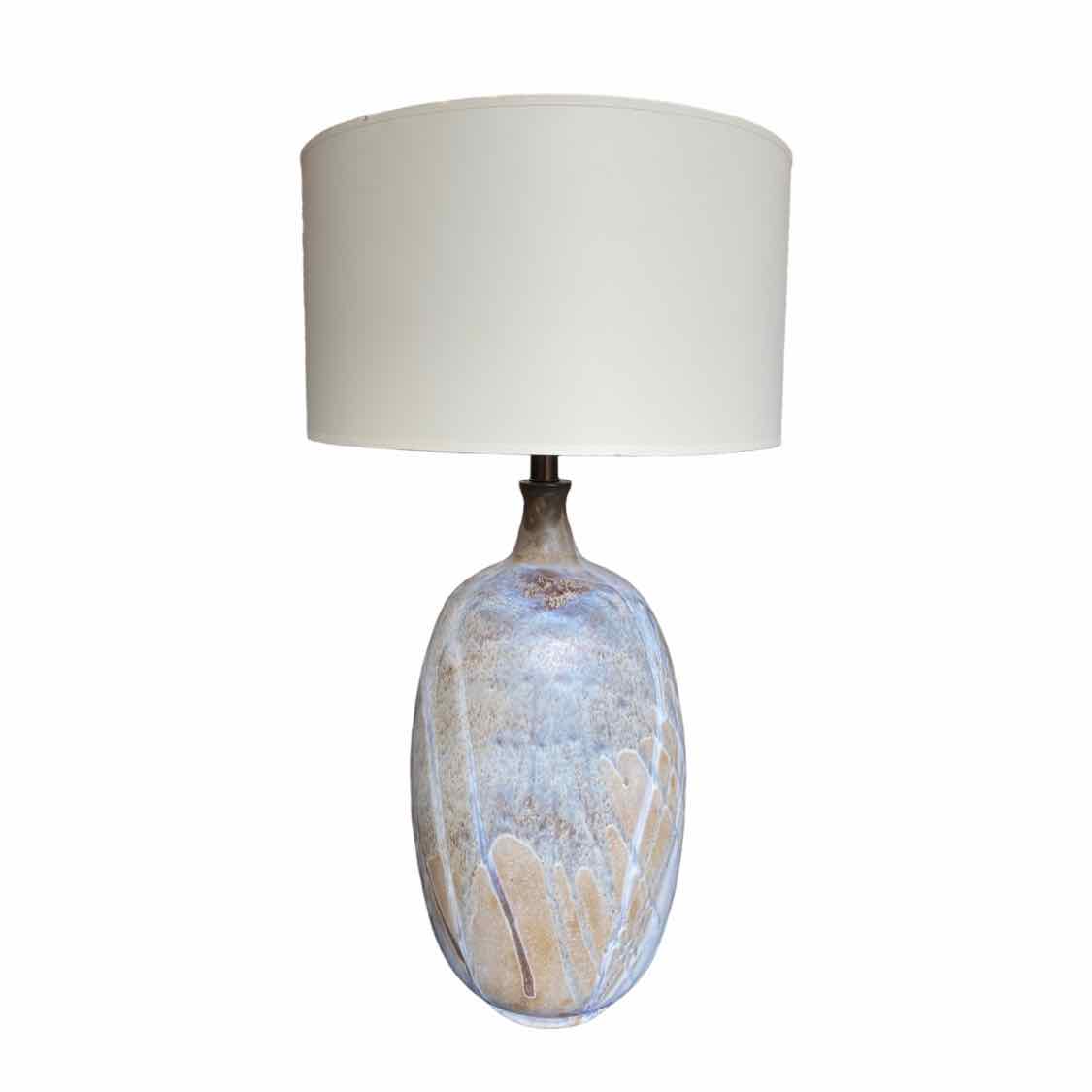 Grey/Blue Ceramic Table Lamp w/ White Shade - colletteconsignment.com