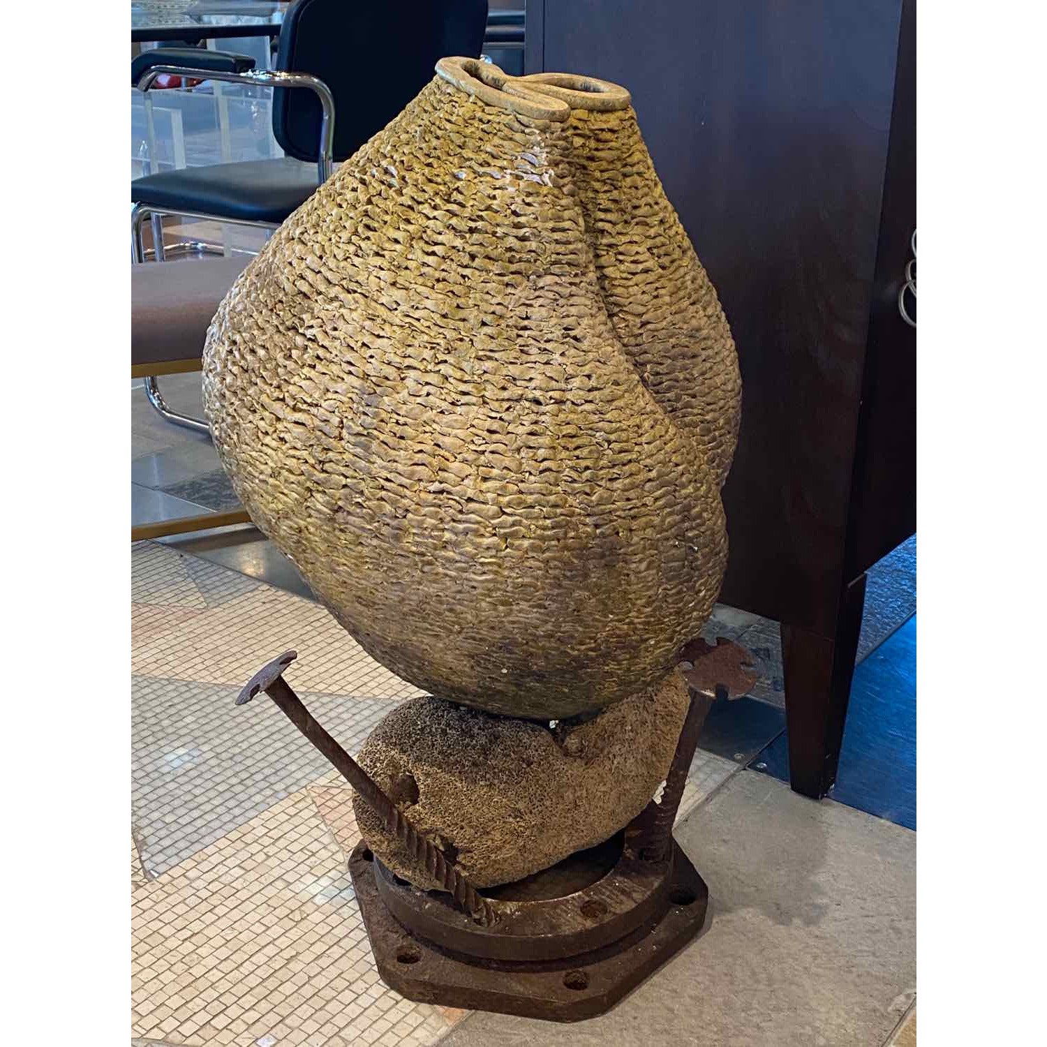 Nest/Vessel Sculpture in Iron/Coral