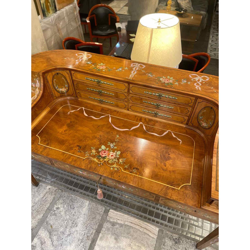 Neoclassic Curved Back  Painted  Flora Desk l w/Drawers