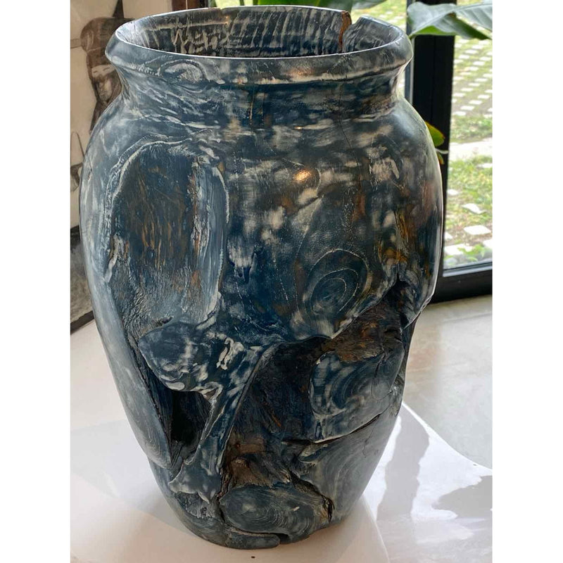 Blue Painted Wooden Vase - colletteconsignment.com