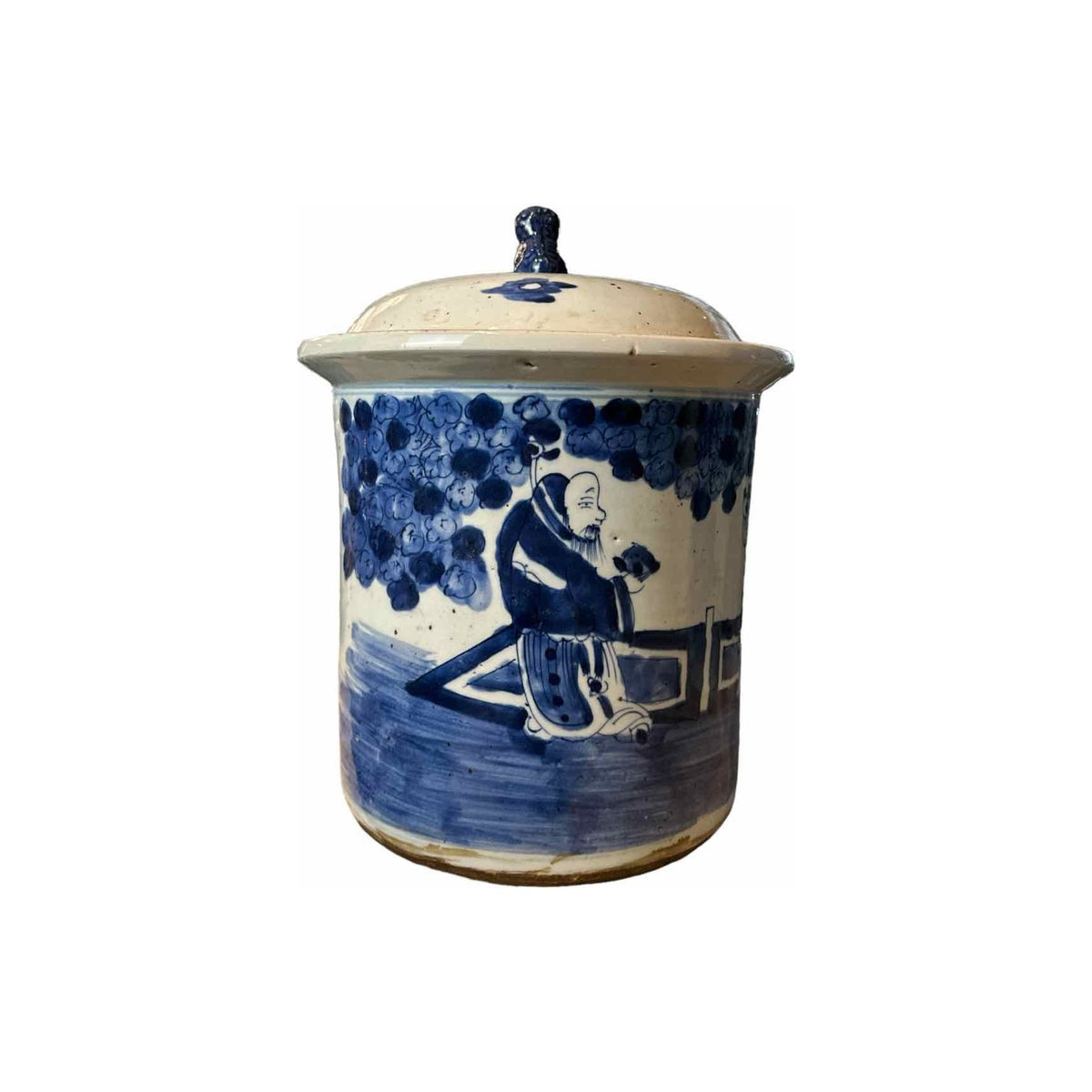Ceramic Chinese Pot w/ Lid in White / Blue