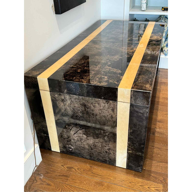 Laquered Brown/Beige Goat Skin Desk from the Armory Show