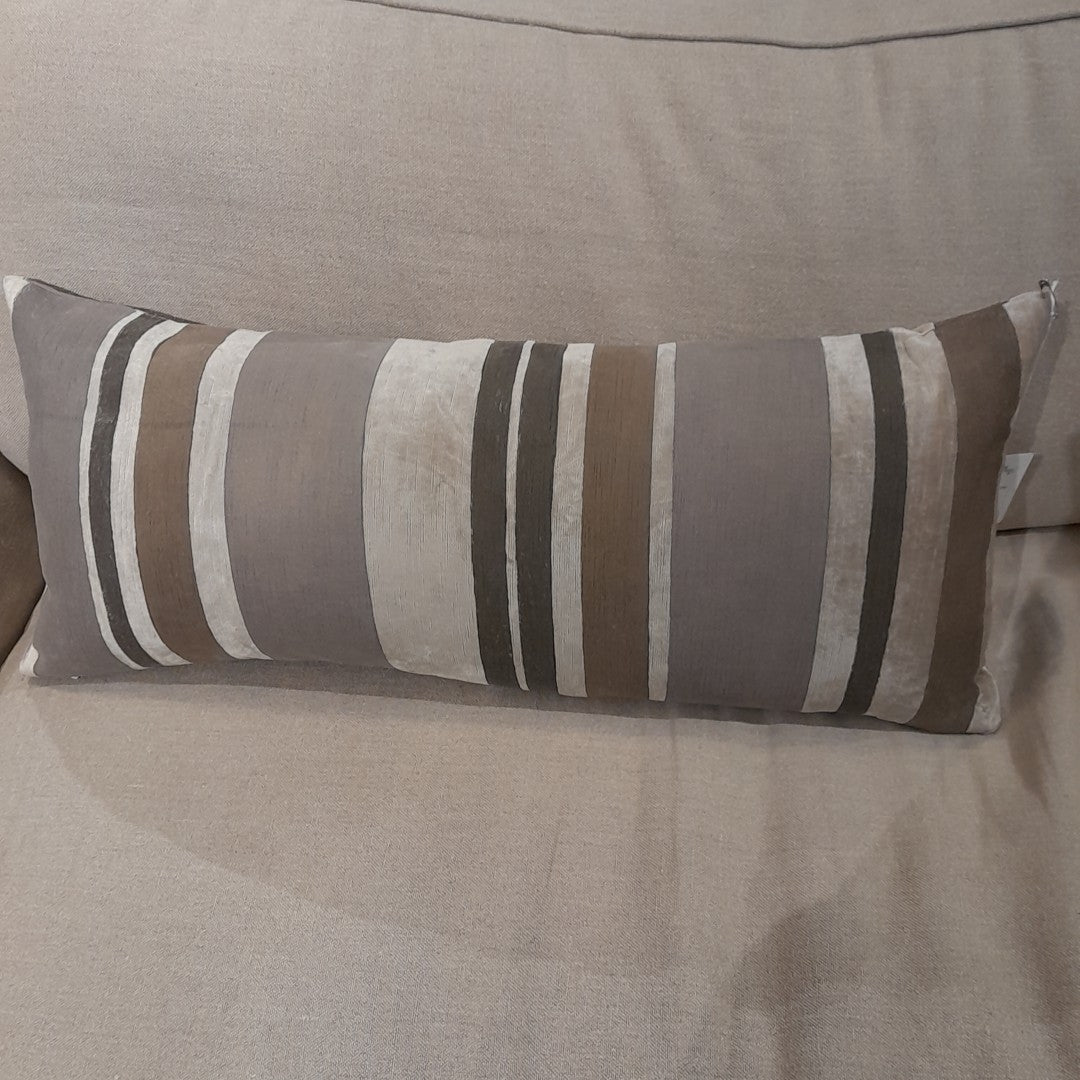 Lumbar Pillow in Grey & Brown Stripe w/Down Insert, 30"X12"