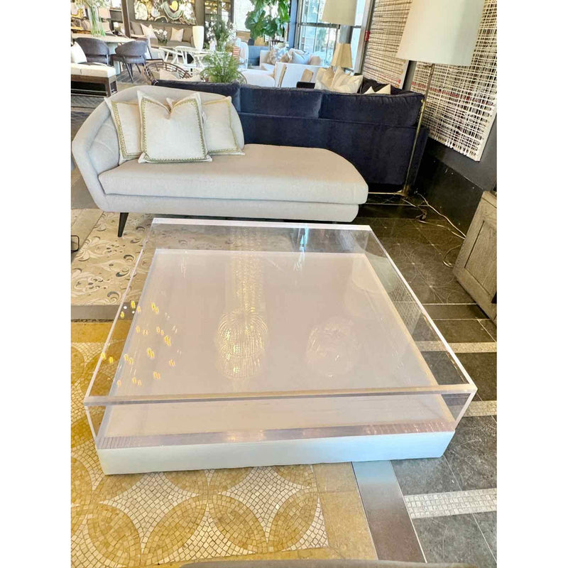 Custom Lucite / White Leather Coffee Table by Classic Gallery