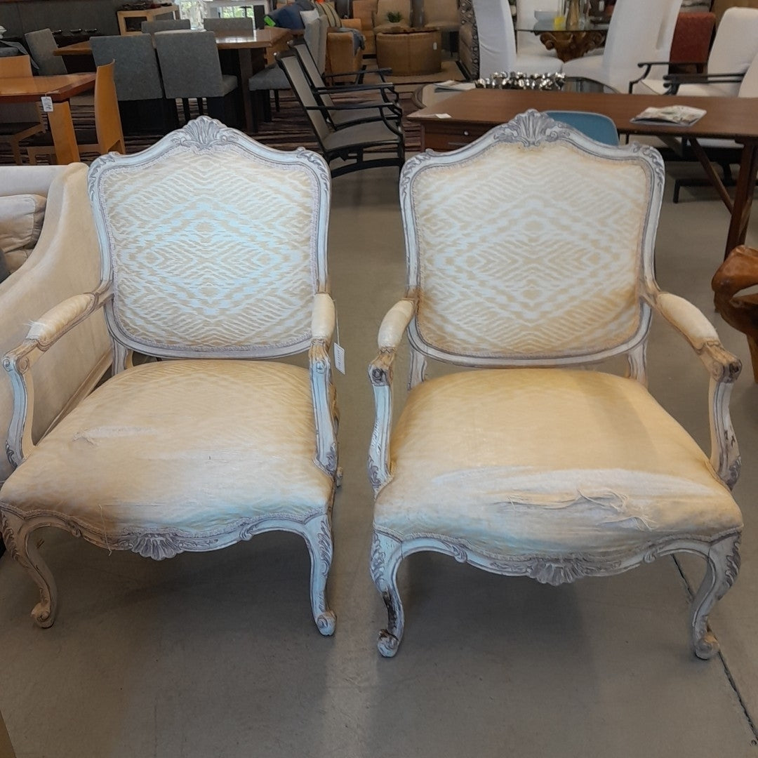 Pair of Painted French Louis XV Style Armchairs AS IS