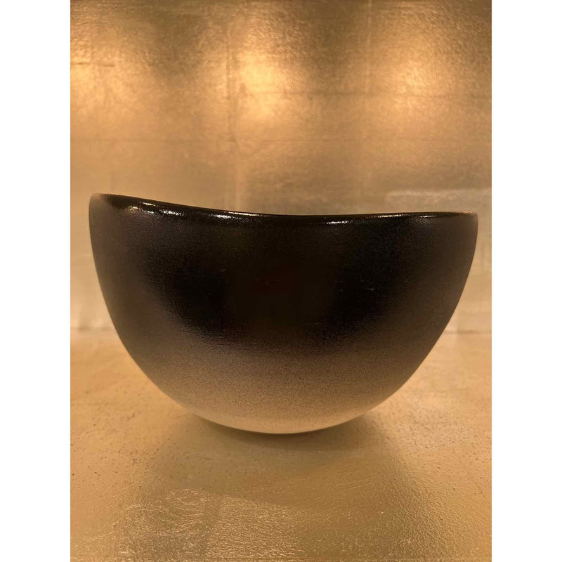 Asymetrical Ceramic Curved Bowl with Matte Black Ombre Glaze by Sandi Fellman