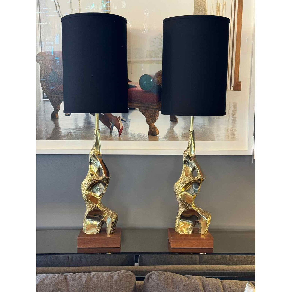 Pair of Richard Barr Brutalist Brass Table Lamp for Laurel Lamp Co. in the Unite