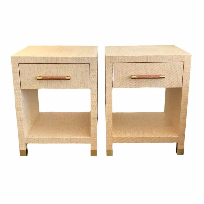 Pair of Pelham Natural 1-Drawer Side Tables w/ Rattan Wrapped Handle in Natural