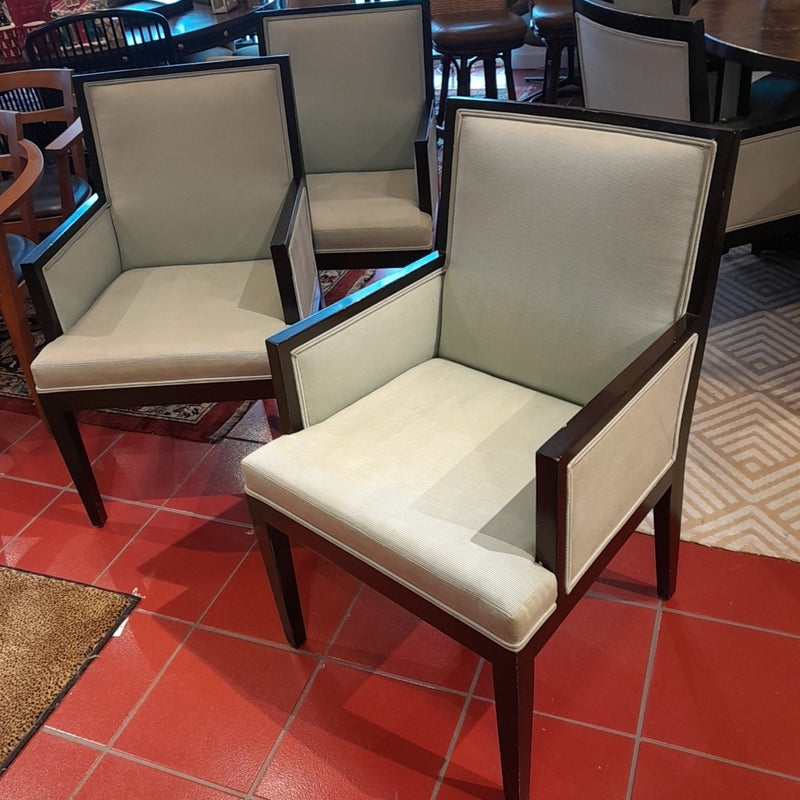 Pair of Dark Wood Trim Armchairs by A.Rudin, AS IS, Scratched