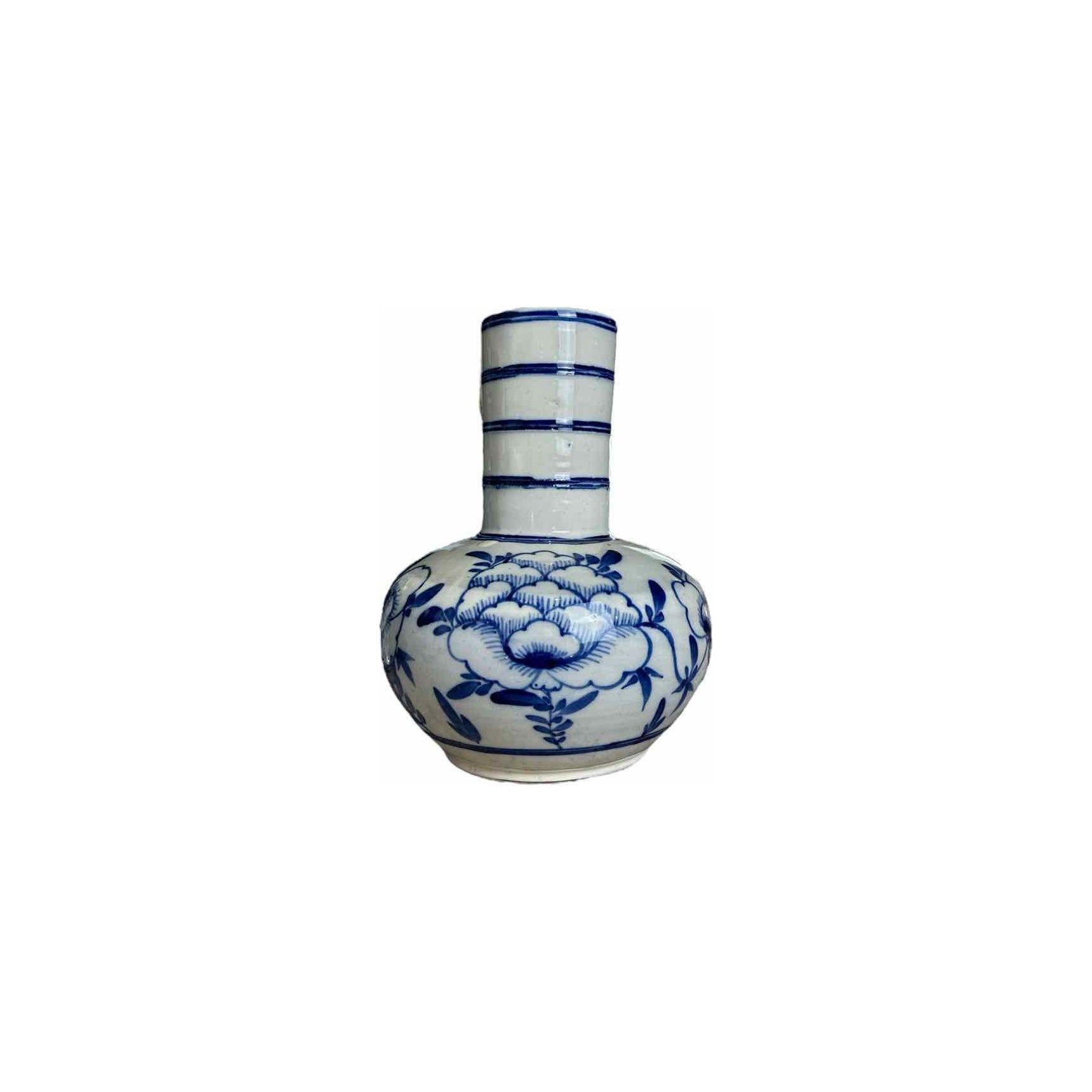 Pair of Ceramic Asian Vases w/ Floral Motif in Blue