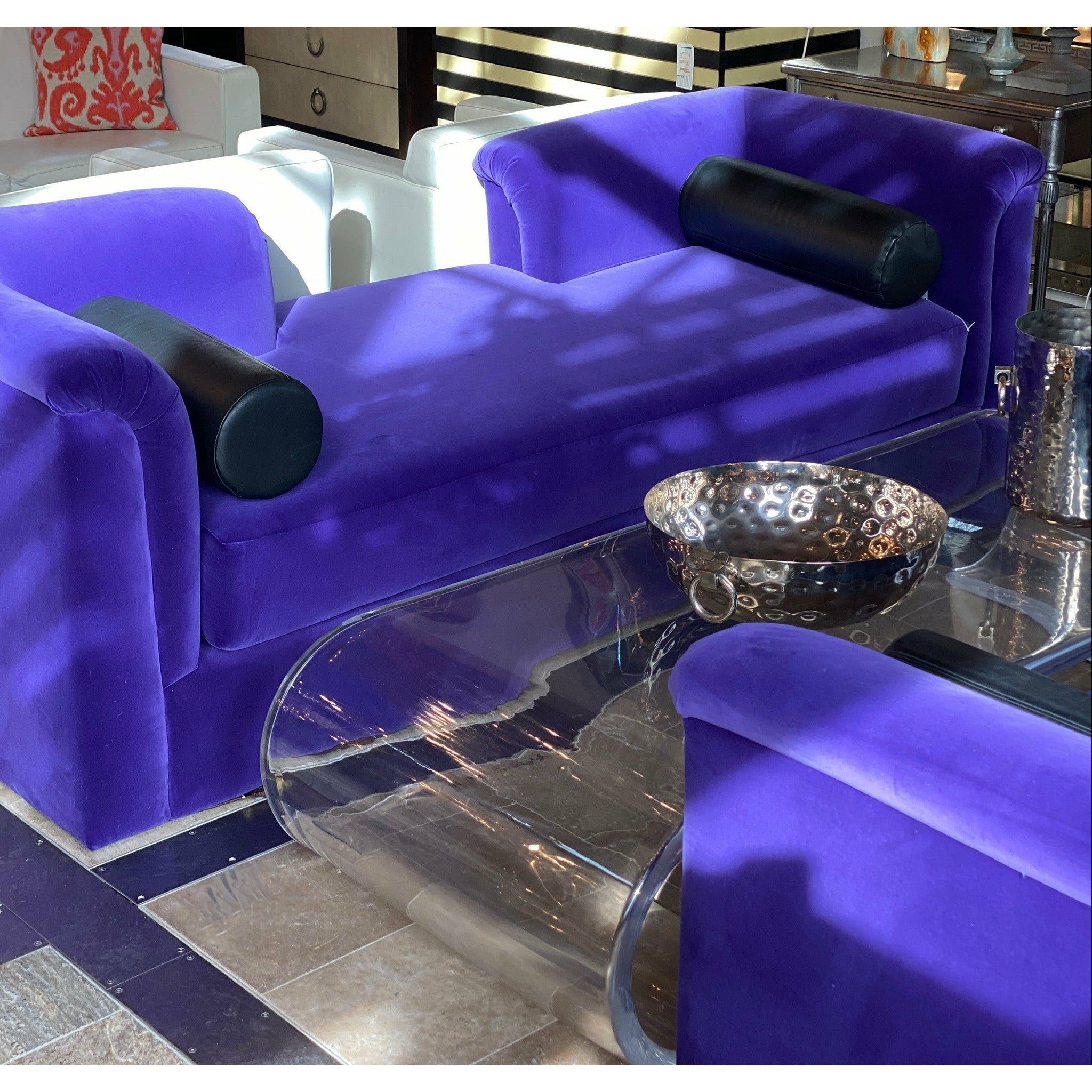 Custom Purple Velvet Sofa - colletteconsignment.com
